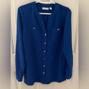 Susan Graver Blue Long Sleeve Blouse Size 4